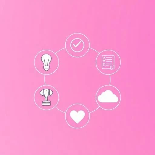 Illustration of five connected circles representing Big Five personality traits with simple icons on indigo-pink gradient
